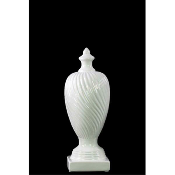 Urban Trends Collection 4.25 x 11 x 4.25 in. Ceramic Finial with Base, Gloss Finish - White, Small 38415